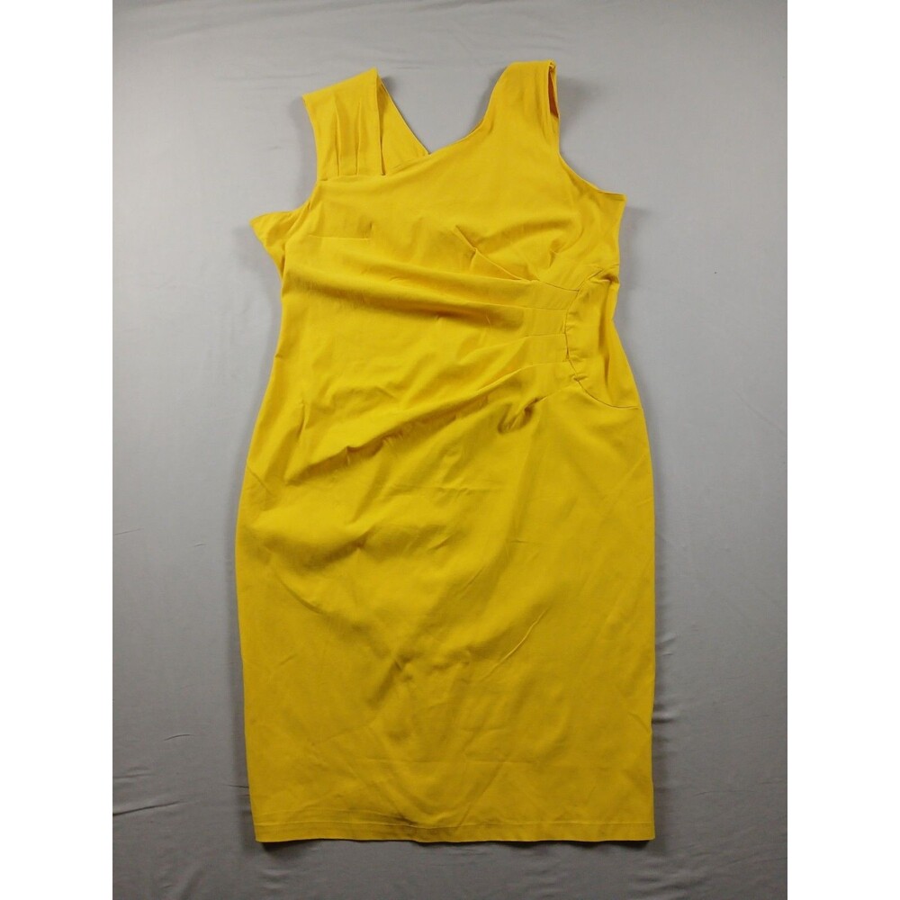 Haute Edition Faux Wrap Sheath Dress Womens 1X Mustard Yellow Ruched NWT